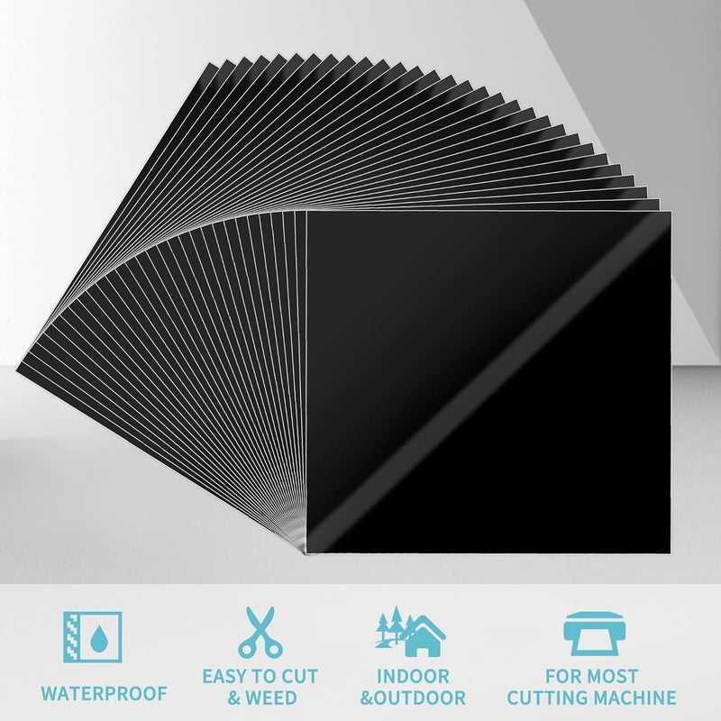 Huaxing Adhesive Vinyl Sheets-Glossy Black Permanent Vinyl (30 Pack; 12” x 12”) for Silhouette, Cameo Cutters, Signs, Scrapbooking, Craft Die Cutters - Image 2